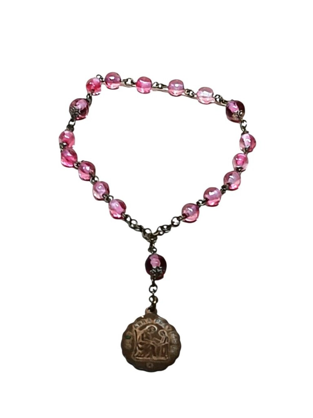 Devotional Prayer Beads Partial Rosary Bracelet Holy Anna Pray for Us Pink